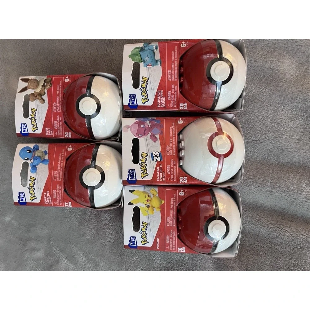 POKEMON MATTEL MEGA BLOKS CONSTRUX SET OF 5 POKEBALLS EVERGREEN NEW PIKACHU